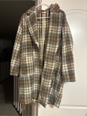 Pink Lily Plaid Jacket in Cream, Brown & Blue